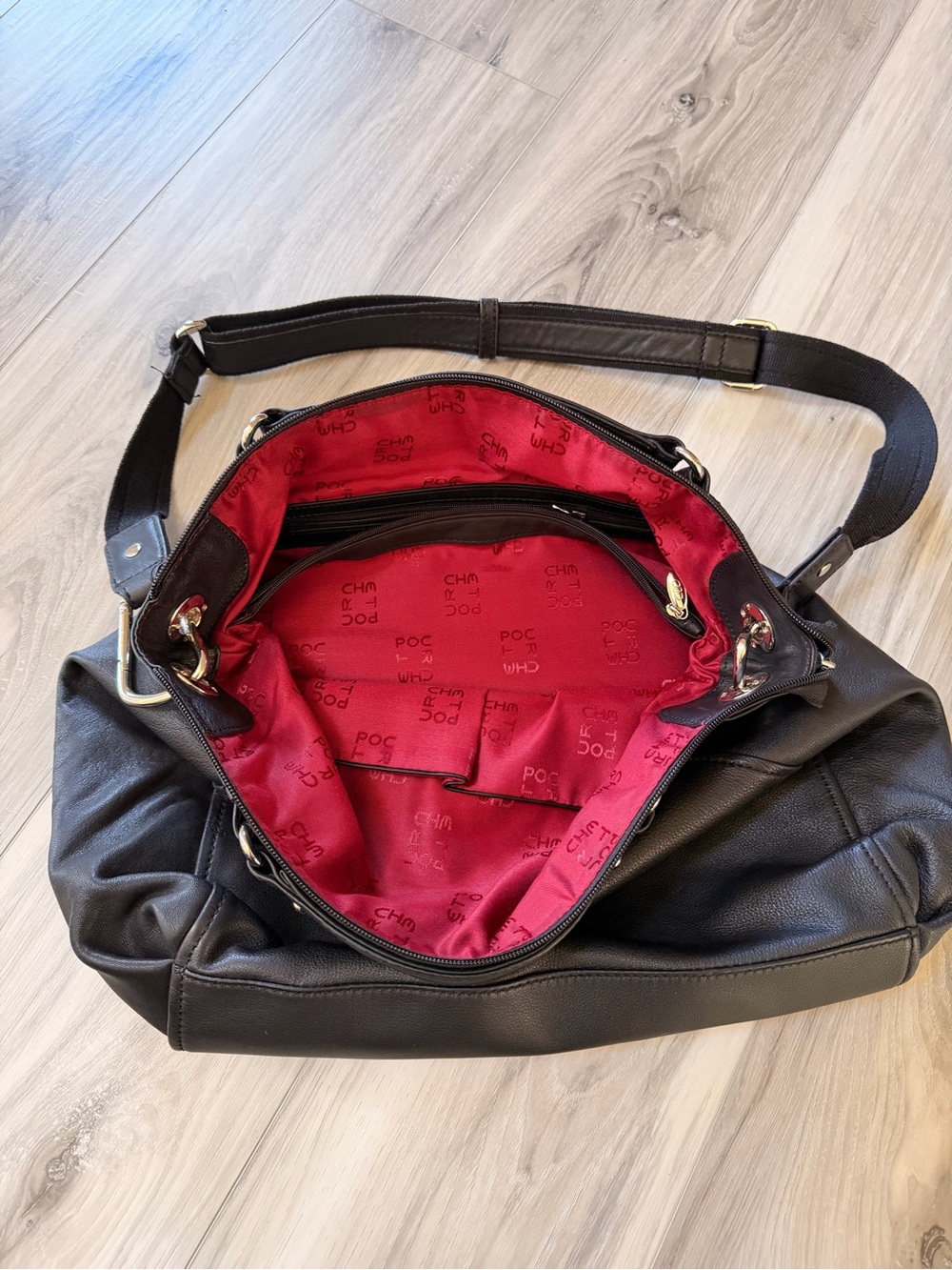 Pourchet Paris Brown Leather Shoulder Tote Bag Red Lining